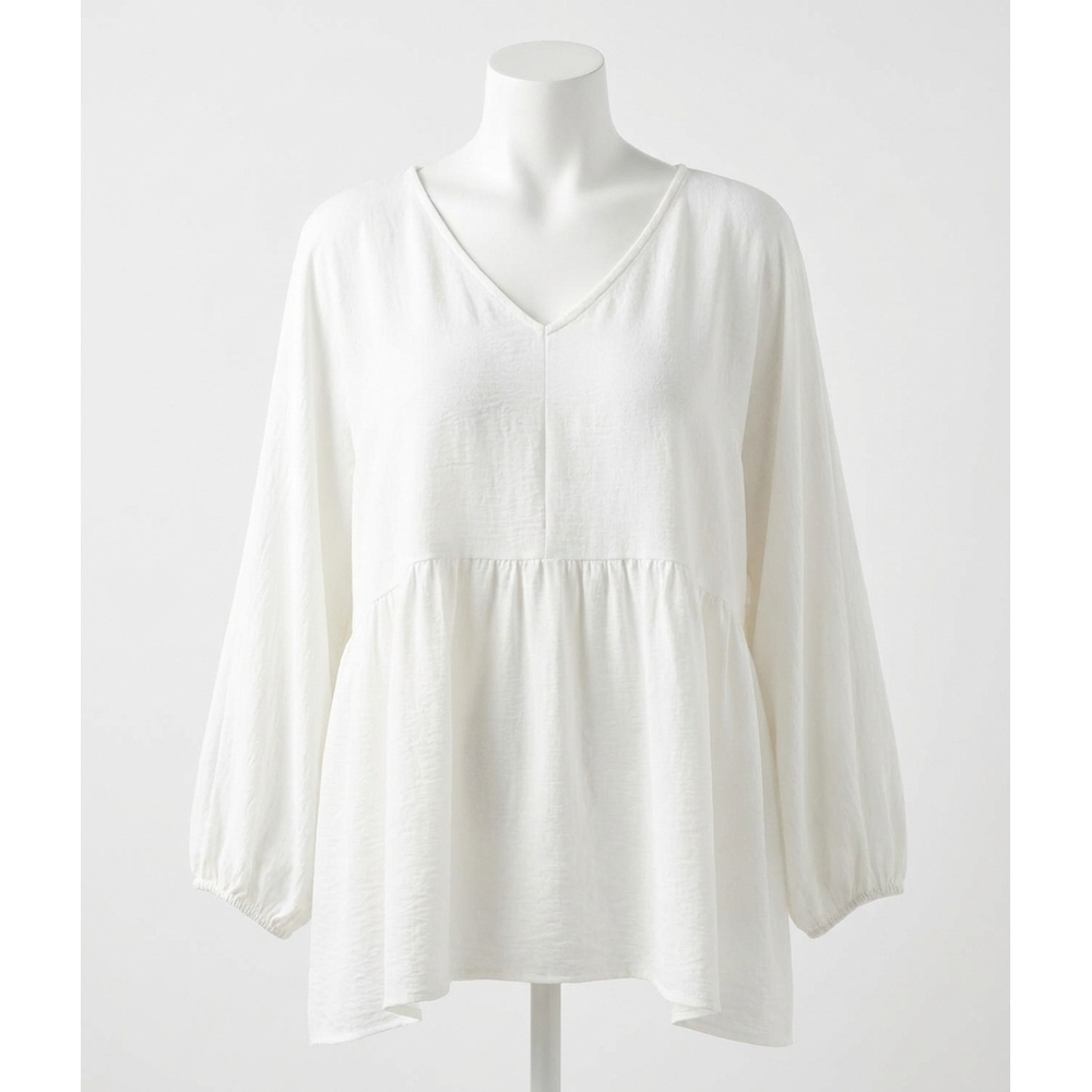 NEW ENTRO textured long sleeve babydoll top - plus in off white